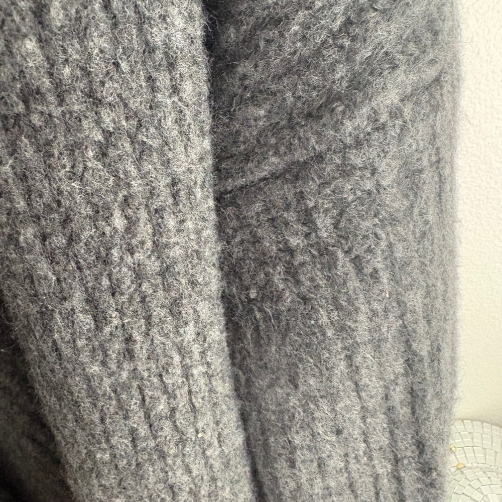 J.Crew Charcoal Grey Ribbed Fuzzy Open Front Shawl Cardigan Sweater S/M - Picture 7 of 8